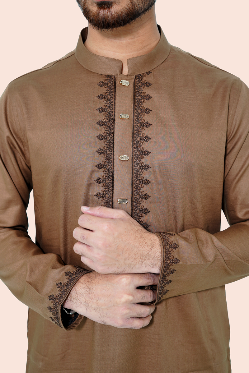 Brown Embroidery Classic Panjabi- PN-F5003